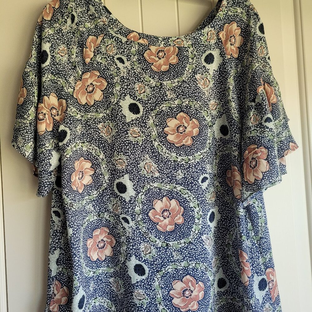 Womens Floral Top Dressy Size L Loft Brand Flowy Sleeves
